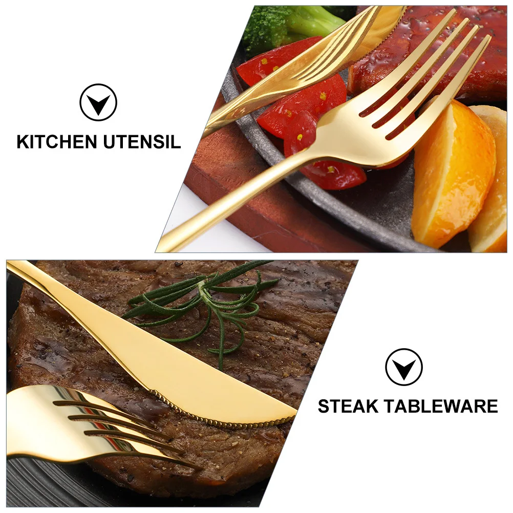 

12pcs Steak Tableware Set Stainless Steel Cutlery Golden Simple Style Fork Spoon Cutter Kitchen Utensil Home Restaurant Bar