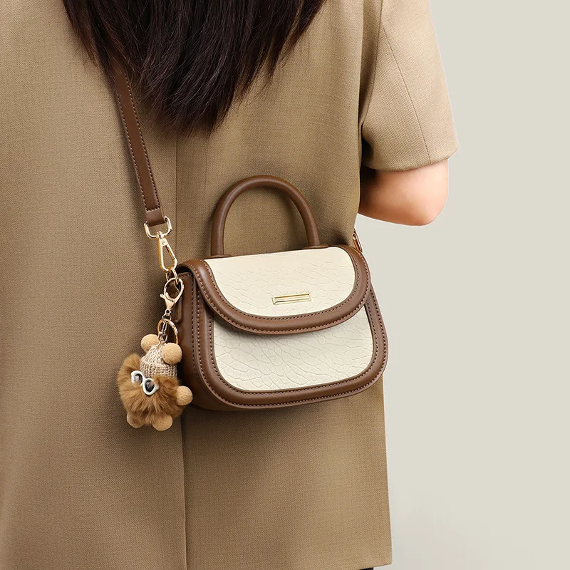 حقيبة يد نسائية صيفية بتصميم عصري حقيبة كتف جلدية أصلية فاخرة جديدة متعددة الاستخدامات حقيبة كروس نسائية ملونة متضاربة #3