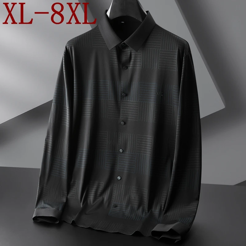 

8XL 7XL 6XL New Autumn High End Loose Shirt Men Top Quality Long Sleeve Business Comfortable Mens Shirts Casual chemise homme