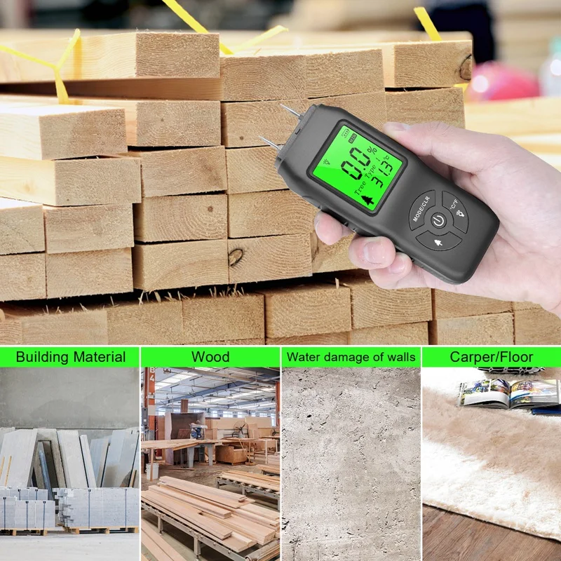 Digital Moisture Meter, Water Leak Detector, Moisture Tester, Pin Type, Backlit LCD Display,Wood Humidity Tester