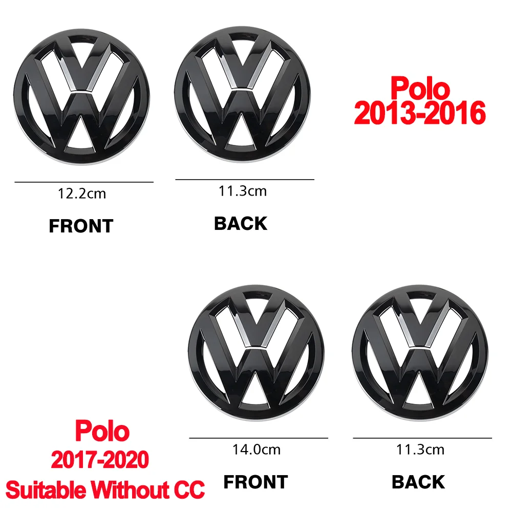 1Set bright/matt black Car Front Grill/Rear label logo Trunk Emblem Lid Covers Sticker Auto Accessorie For VW Polo 2013-16/17-20