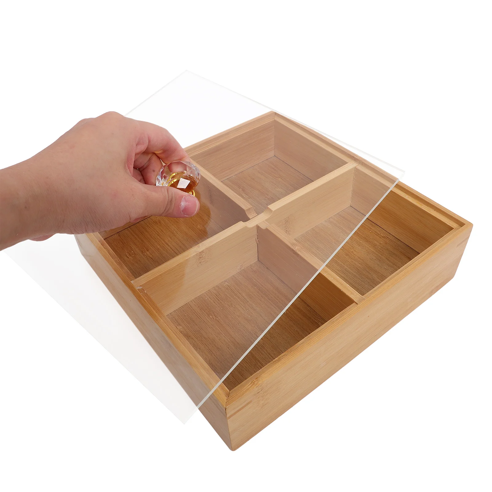 

Bamboo Food Serving Plate Four Compartments Snacks Fruit Storage Holder Multi-Use Bamboo Tray Serving Plate Food Tray