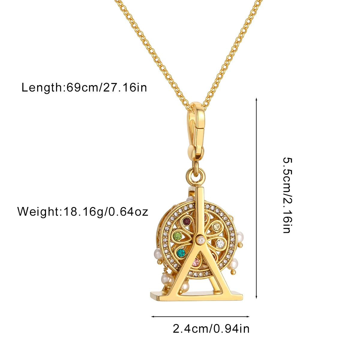 1Pc Fashion Zircon Pearl Ferris Wheel Windmill Pendant Necklace Women Luxury Party Jewelry Keychain Pendant Halloween Gifts
