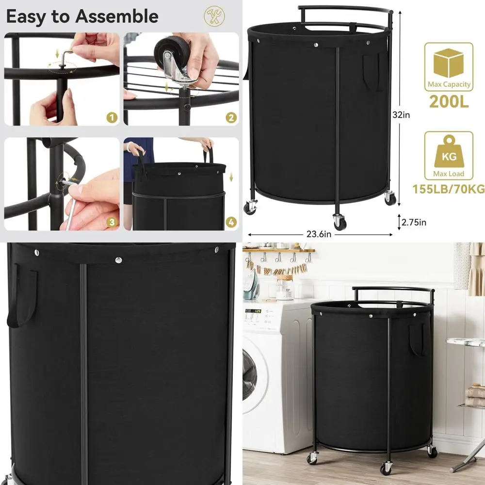 

Двухсекционная корзина для белья на колесиках, съемной сумке и стальной каркас — идеально подходит для прачечных и спален в мире.