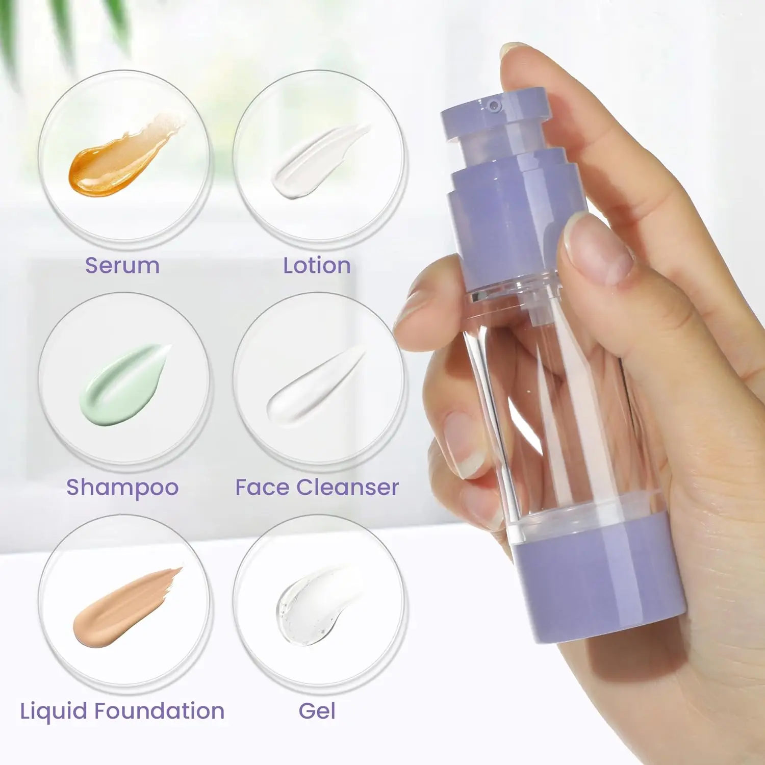 Airless Refillable Bottles Set,Vacuum Spray Refillable Bottle Lotion Cosmetic Dispenser Travel Portable Hydration Bottle