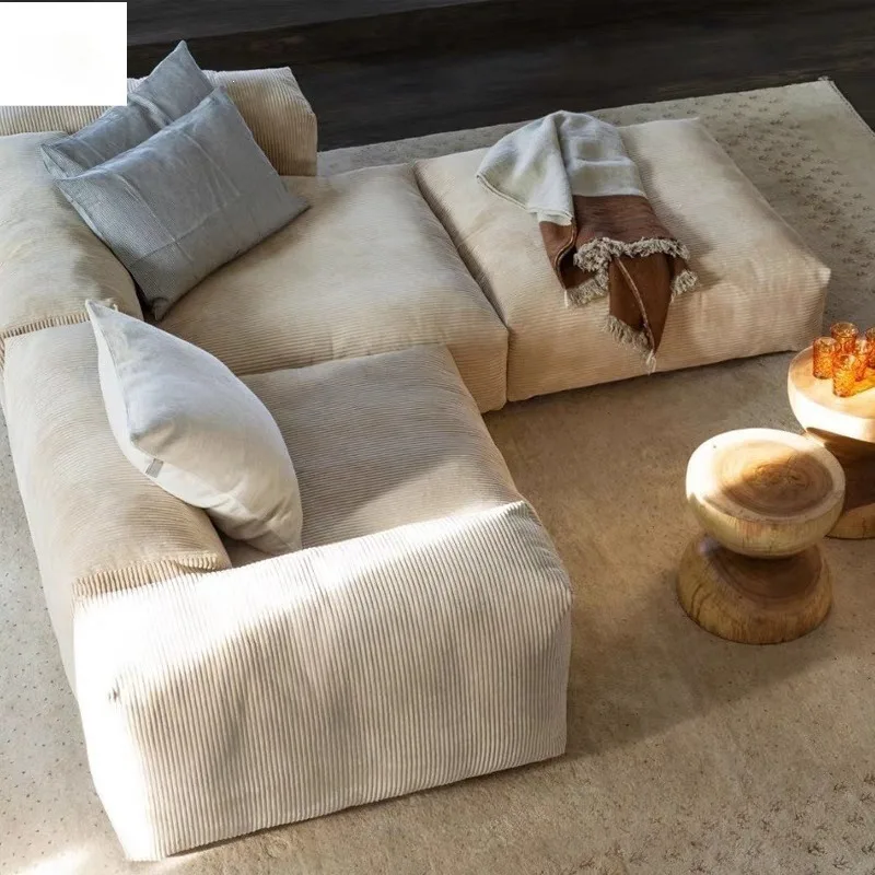 Designer wabi-sabi wind sofa, living room double cream wind small apartment tofu block row three-person cat claw cloth sofa