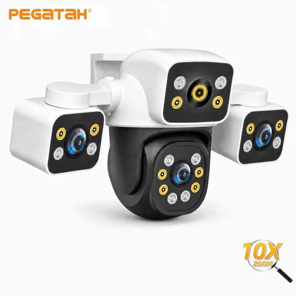 12MP 10X Zoom Outdoor WiFi Camera Three Screen Three Lens PTZ Automatic Tracking Audible Visual Alarm Security Camera