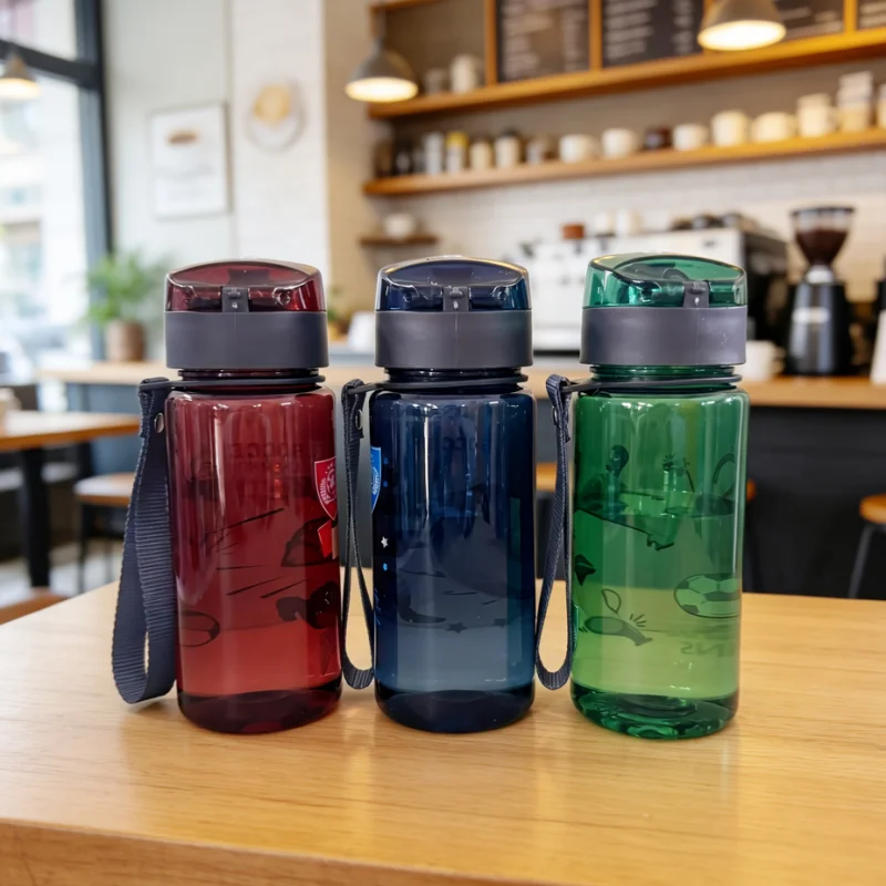 400ML Cute Water Bottle with Carrying Strap, Direct-Drink Cup with Pop-Up Lid and Handle, Leak-Proof Portable Water Bottle view 3