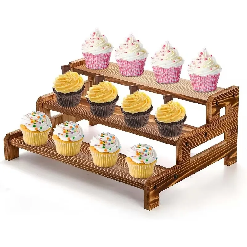 3 Tier Wooden Cupcake Display Riser Stand Perfume Makeup Holder For Kitchen Living Room Spice Plant Dessert Craft Display Shelf
