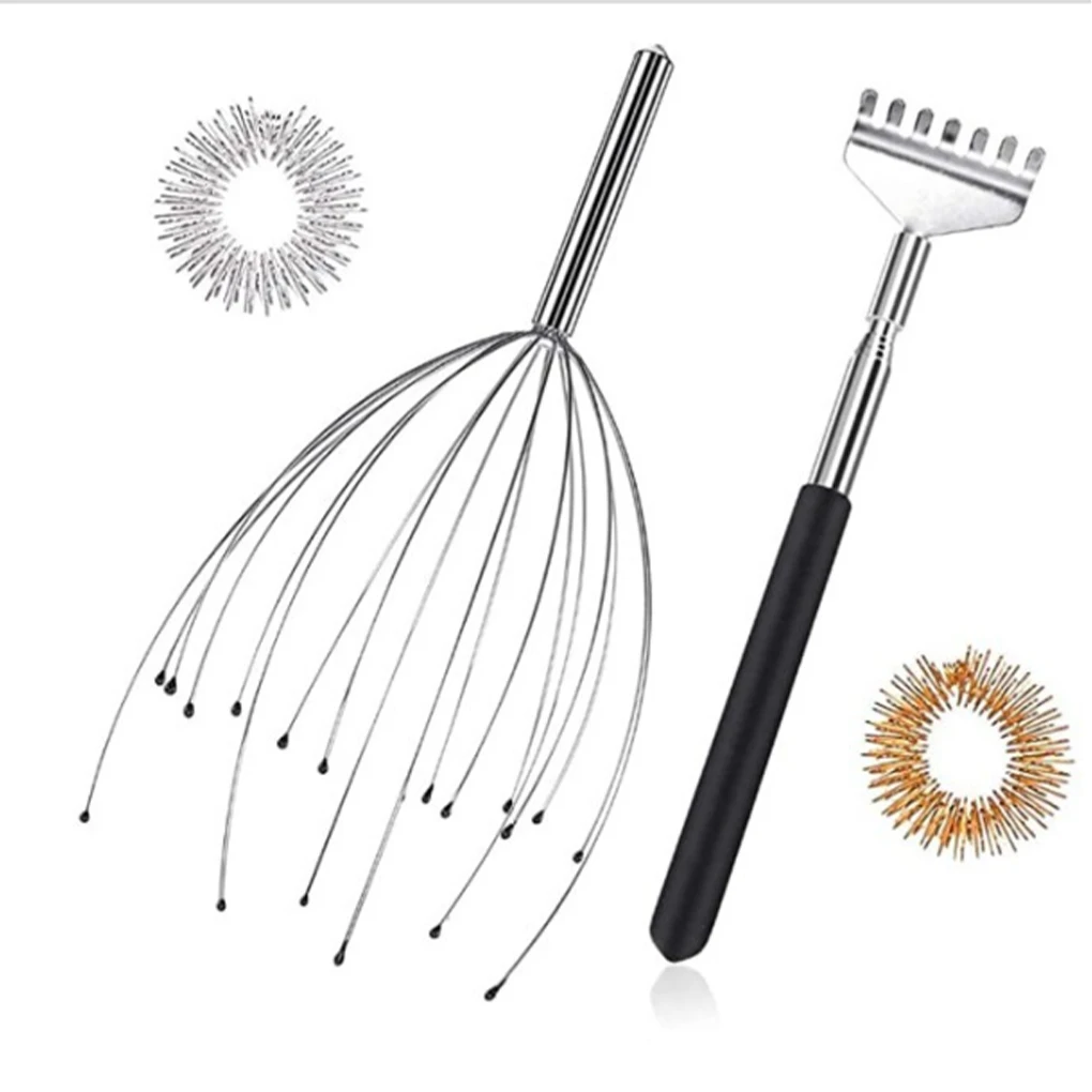 

Back Scratcher and Scalp Head Massager Set Retractable Back Scratcher Manual Hand Held Head Massager