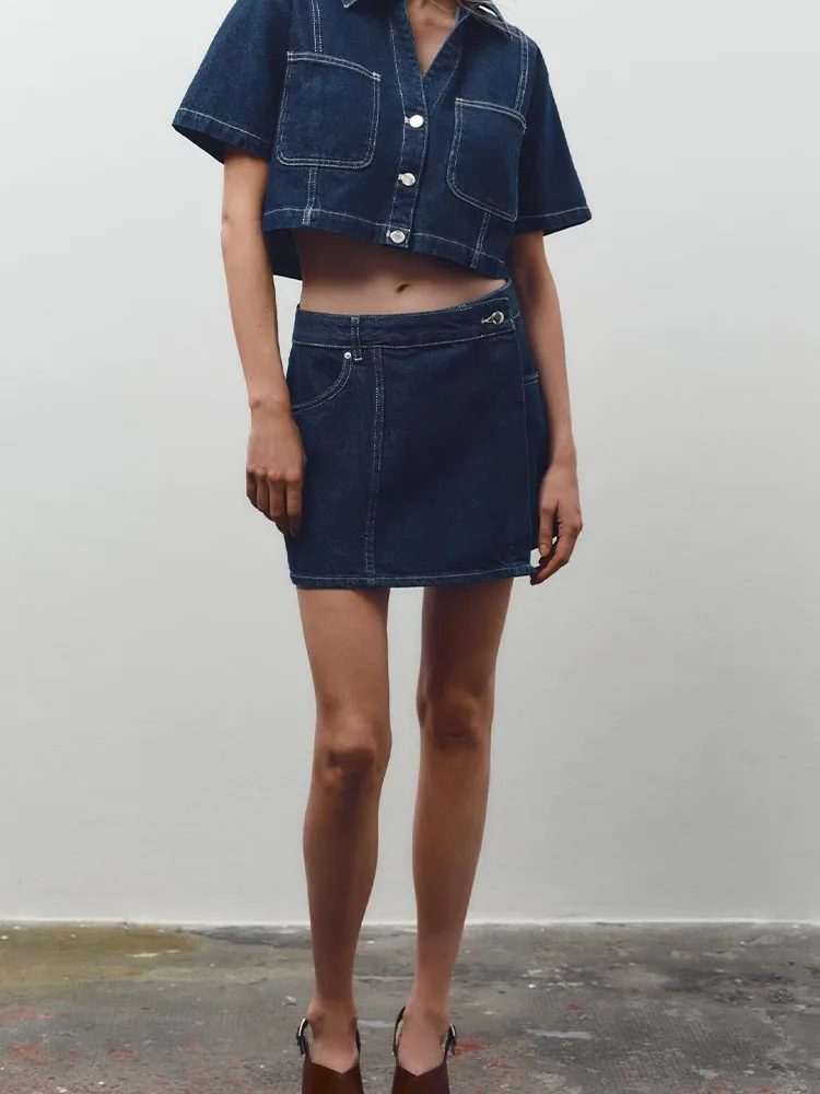 

European and American style spring new women's clothing temperament versatile high waist slim denim double breasted shorts skirt