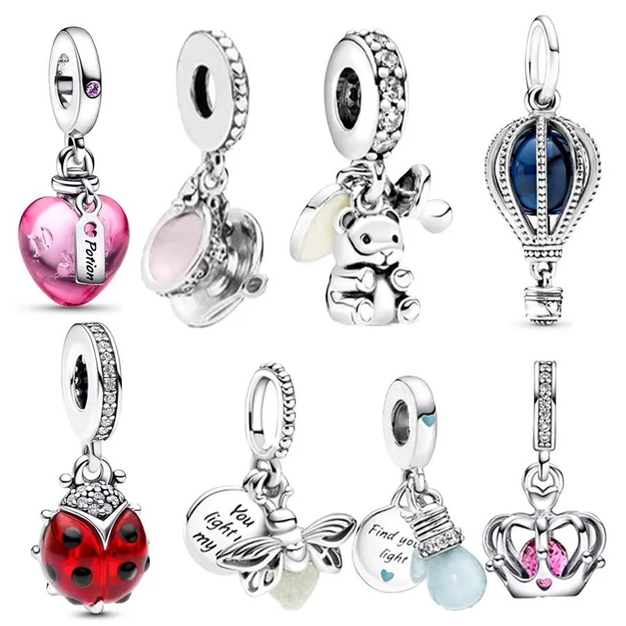 

NEW Murano Glass Snowflake Snow Globe、Hot Air Balloon Charm Bead Fit Original 925 Sterling Silver Pan Bracelet DIY Jewelry Gift