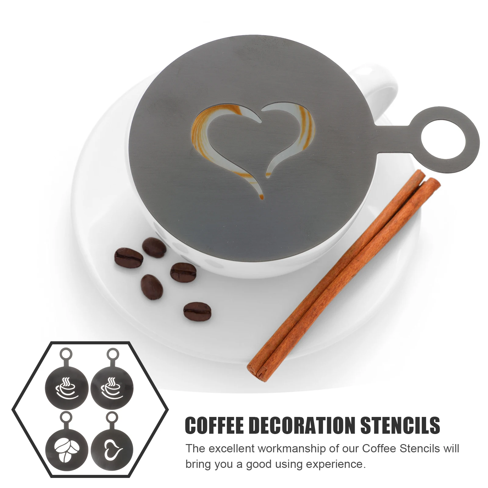 

4 Pcs Coffee Stencils Art Molds Lightweight Portable Cake Cupcake Decoration Tools for Hot Chocolate Cappuccino
