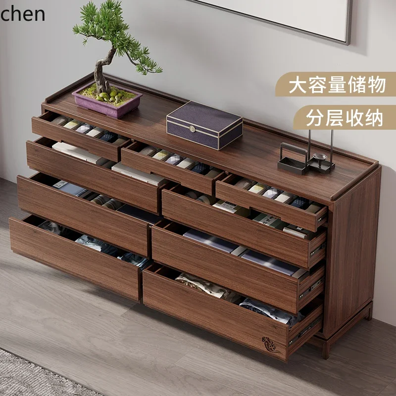 

YFY new Chinese-style all-solid wood nine-chest cabinet, black walnut bedroom wall locker