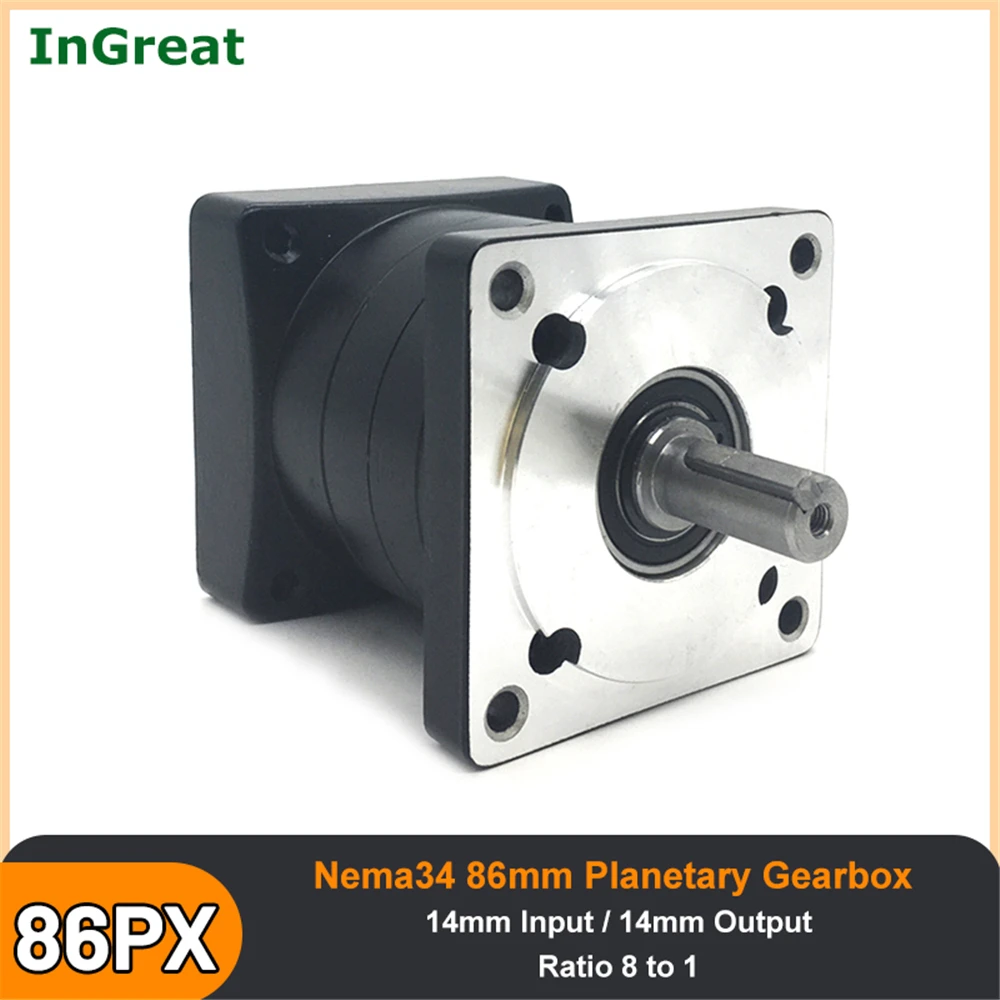 8:1 Speed Ratio Nema34 86mm 50NM Planetary Gearbox Gear Reducer 3000rpm 50NM 14mm Input 14mm output 3000rpm for Stepper Motor