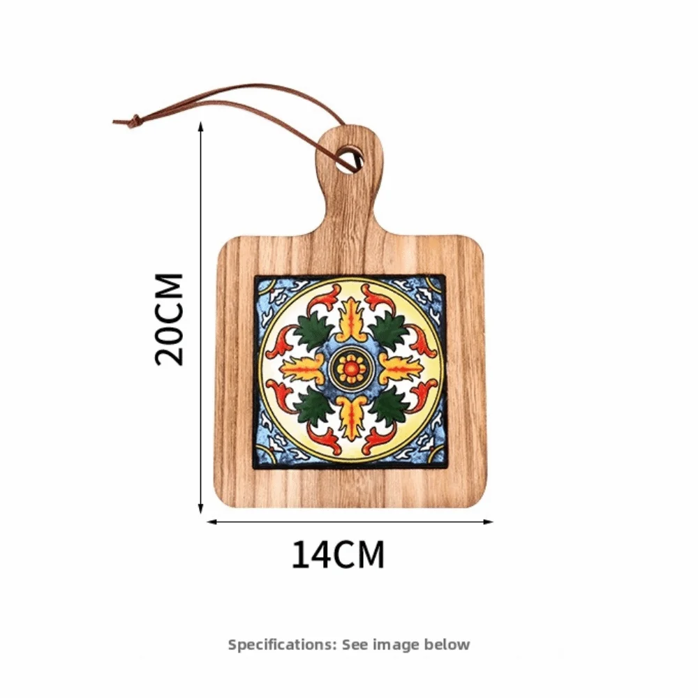 Japanese Style Heat Resistant Solid Wood Coaster Retro Square Wood Ceramic Tile Floral Protective Casserole Mat Dining Table - view 4