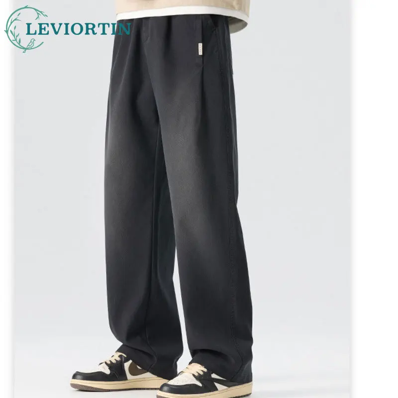 

Весна и осень 2025 года, винтажные шлифовальные белые простые повседневные брюки для мужчин, свободные прямые брюки со средней талией, полуэластичные брюки