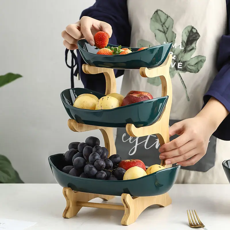 Creative Bamboo Wood Nordic Style Two-Layer Three-Layer Fruit Dried Fruit Snack Family Snack Plate