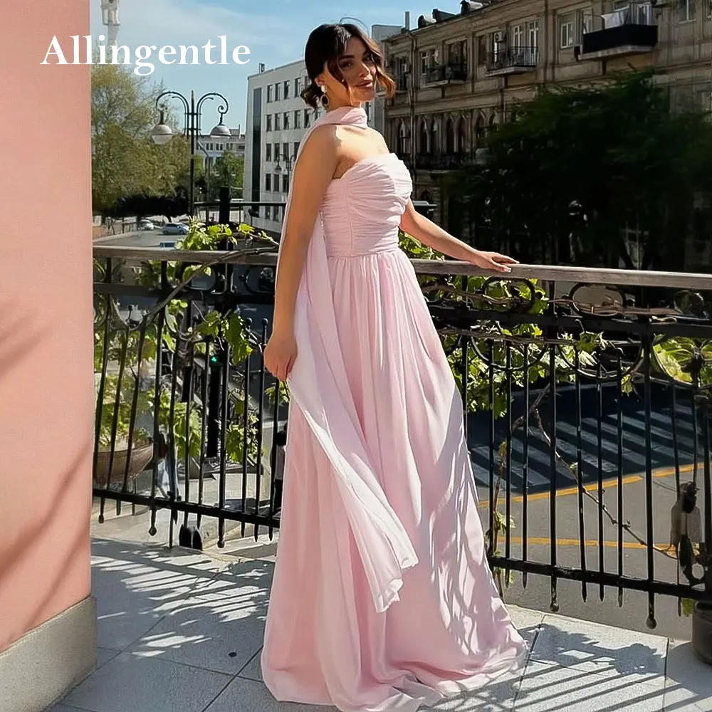 

Элегантные вечерние платья с розовыми лентами и складками, шифоновые платья без бретелек без рукавов для выпускного вечера, трапециевидные платья de fiesta по индивидуальному заказу