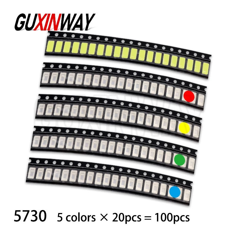 100 шт. 0603 0805 1206 3528 5730 5050 SMD светодиодный комплект светодиодов 5 цветов миниатюрный светодиод красный белый желтый зеленый синий