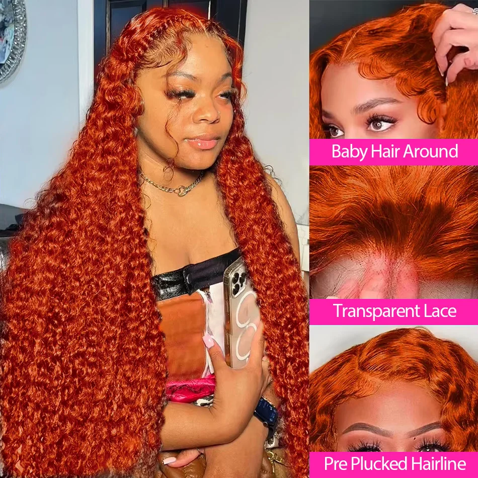 Ginger Orange 30 32inch Deep Wave 13x6 Lace Front Wig Human Hair Wigs Kinky Curly 13x4 HD Transparent Lace Frontal Wig For Woman