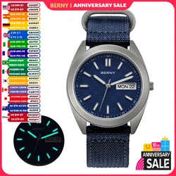 BERNY Titanium Watches for Men Date Week Calendar Sapphire Quartz Watch 38mm Super Luminous Men's Wristwatch 10ATM Lightweight