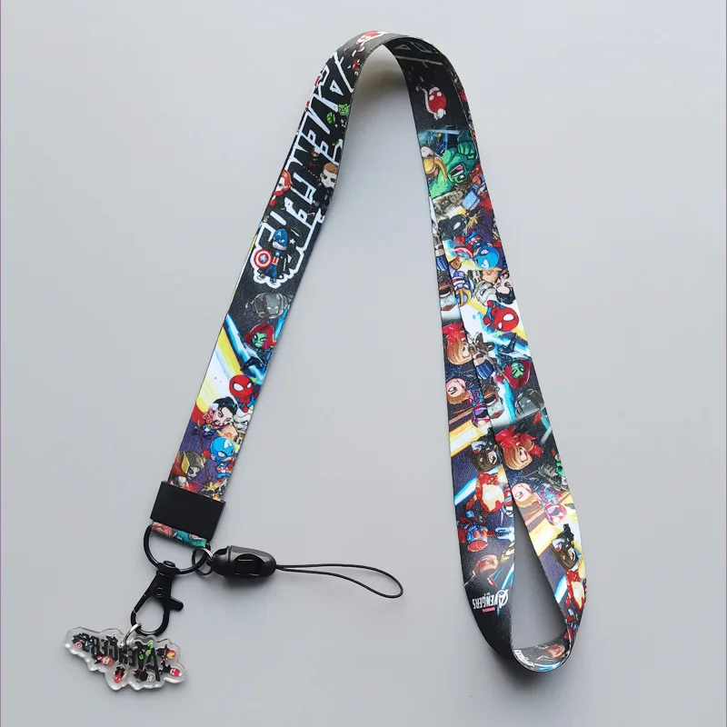 New Marvel animation cartoon lanyard cell phone neck polyester heat transfer webbing Spider-Man Team USA Batman cell phone rope
