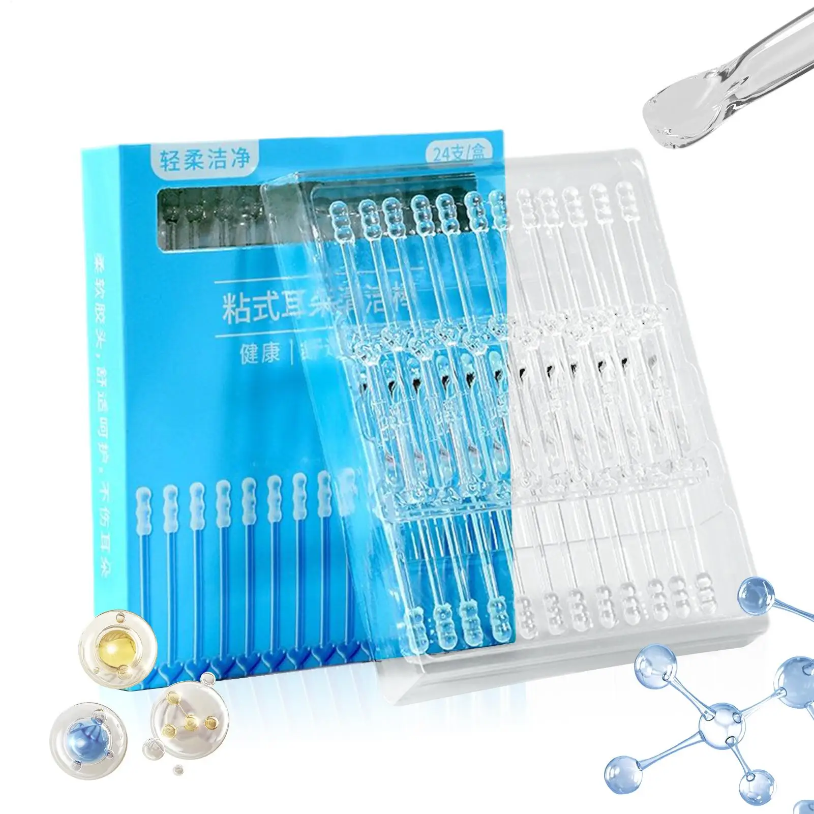24Pcs/Box Earwax Removal Swabs-Sticky Ear Cleaning Stick, Adhesive Ear PickSoft Ear Cleaning Tools For Gentle Care, For All Age