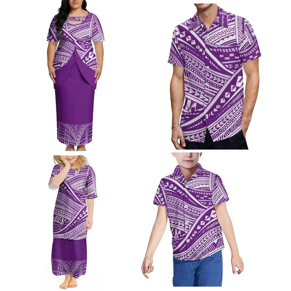 Samoa Festival Party Custom Family Set Women'S Puletasi Dress And Men'S Short-Sleeved Shirt - Girls' And Boys' Clothing