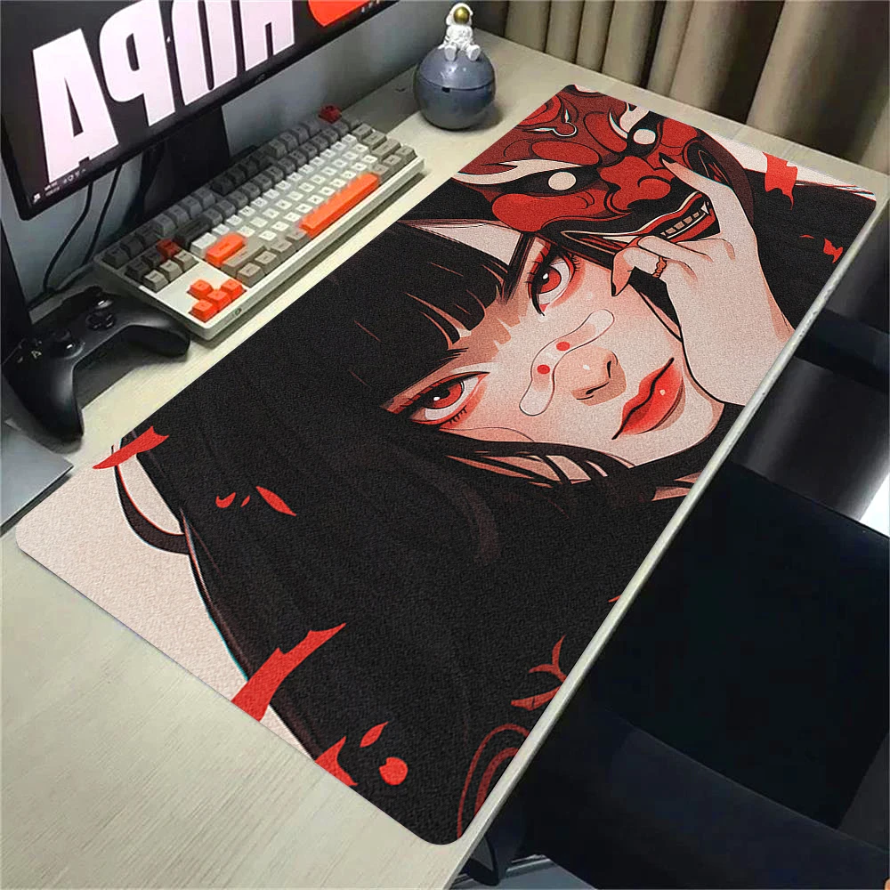 Gamer Professional Computer Mouse Pad Anime Girls Samurai Gaming Mousepad Oni Mask Locking Edge Mousepad XL Game HD Print Carpet