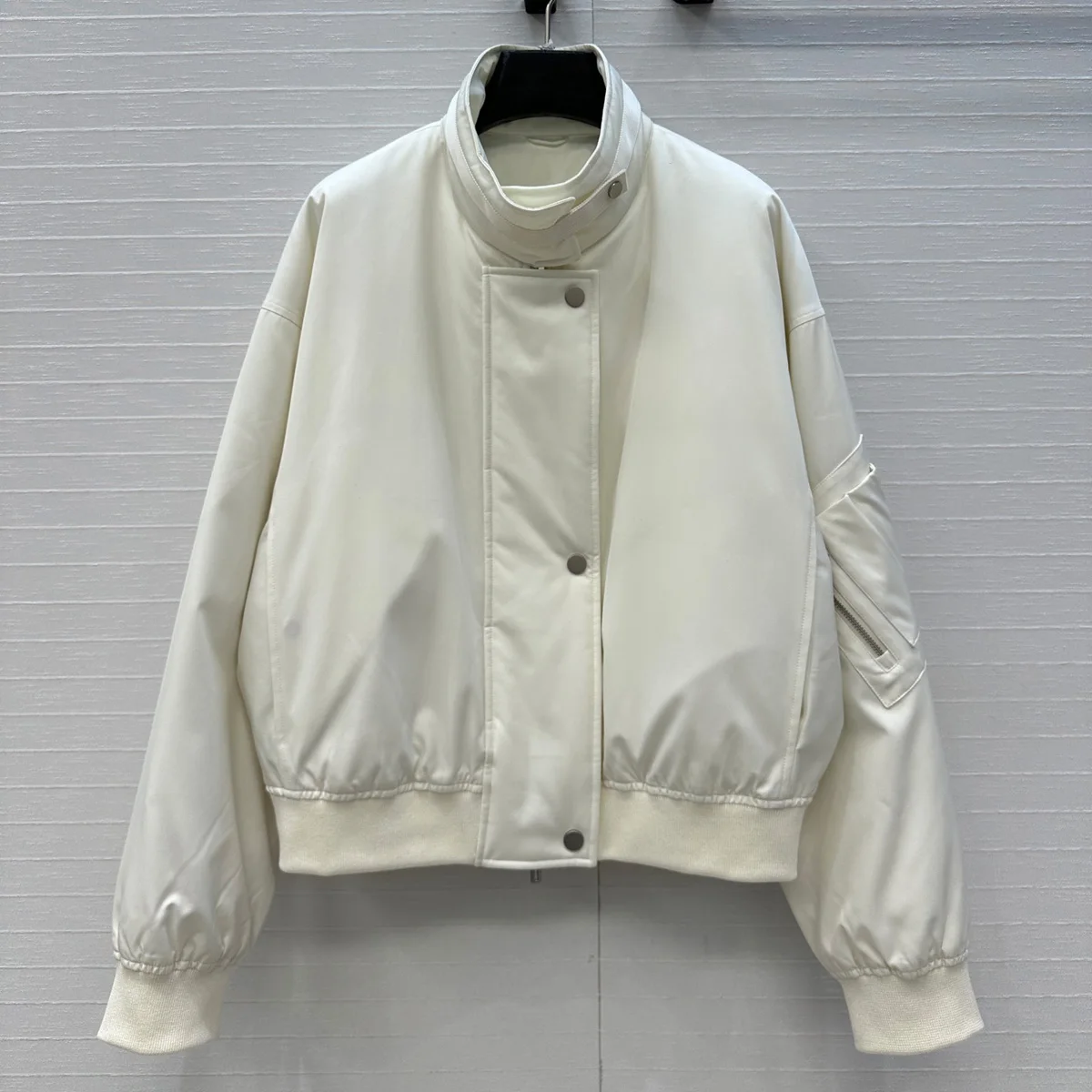 High Quality Women Short Stand Collar Jacket, Long Sleeve Snap Button Loose Casual Outerwear