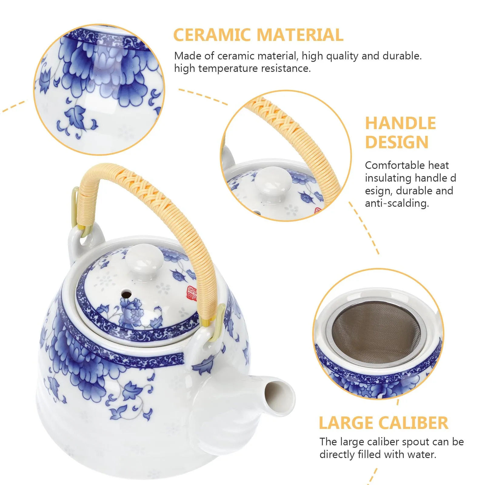 

Japanese Style Ceramic Teapot Large Spout Removable Filter Easy Pour Heat Resistant Practical Teaware for Tea Friends Home