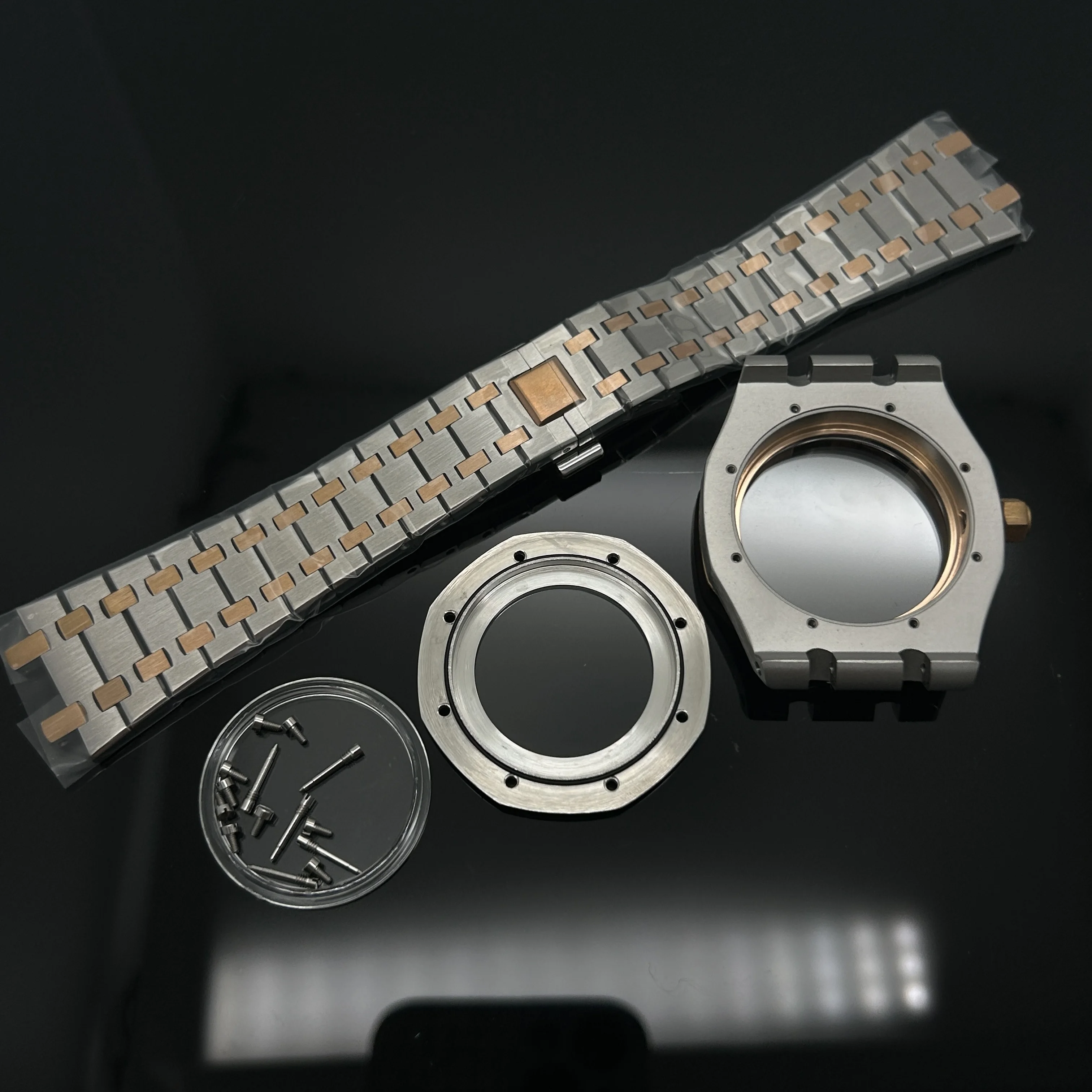 41MM Silver Black Gold Case Silicone Strap Buckle Fits Seiko NH35 NH36 NH70 Movement Automatic Watch for 31.8mm Dial Hands view 5