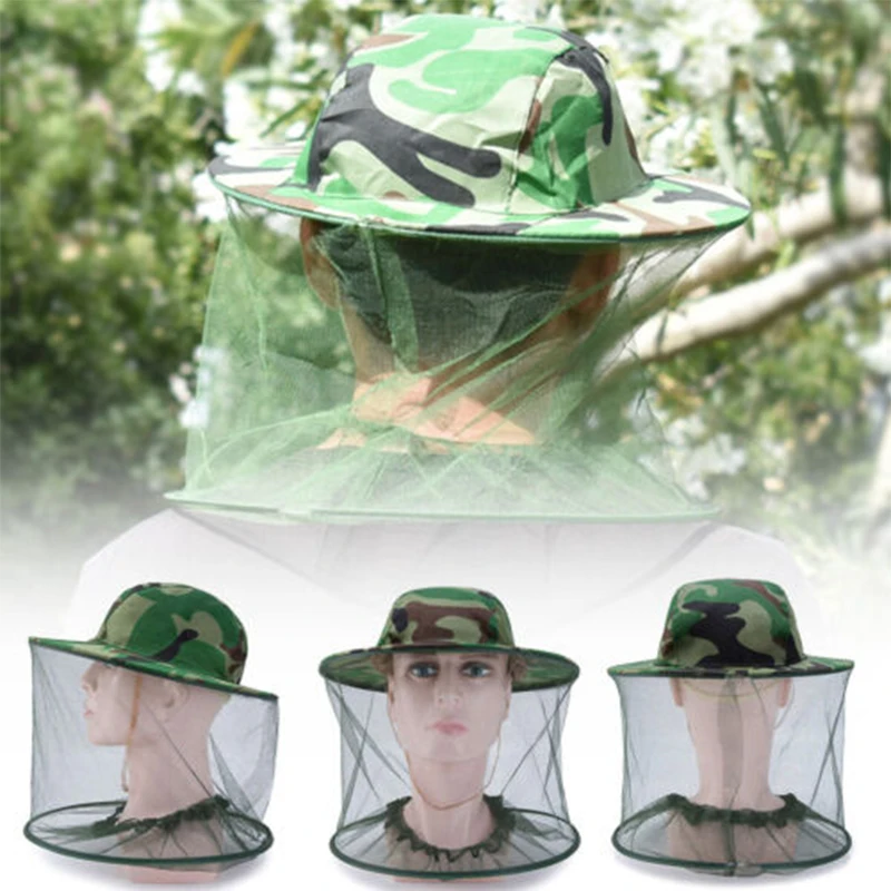 Camouflage Men Fishing Cap Wide Brim Visor Sunshade Hunting Bee Keeping Mesh Hat Insects Mosquito Prevention Neck Head Cover