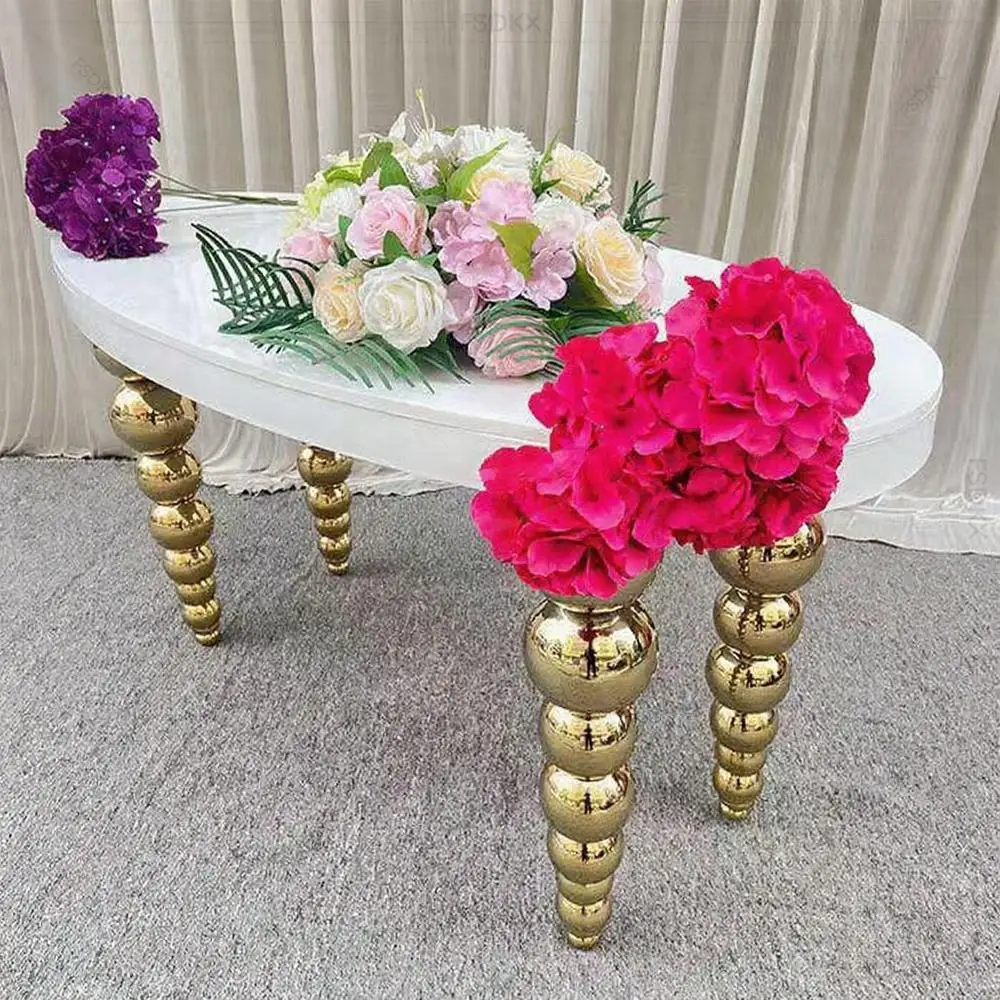 FSDKX Modern Oval Stainless Steel Gold Wedding Table with MDF Top for Dining Wedding Parties Hotel Banquets