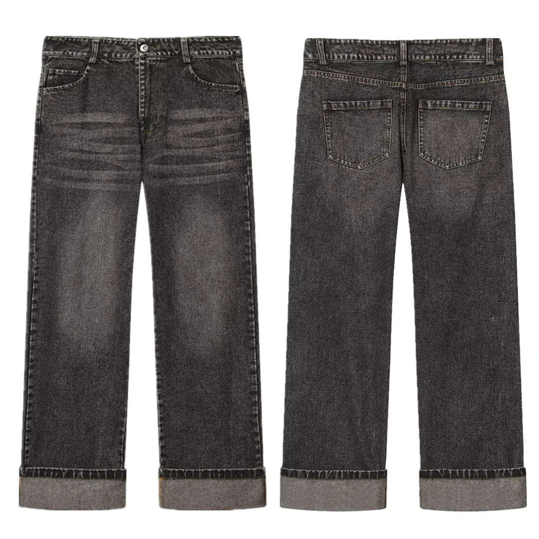 

Maxdutti Straight Jeans Fashion Vintage Washed Grey Color Mom Jeans Women's Jeans Women's Denim Pants Woman Clothes