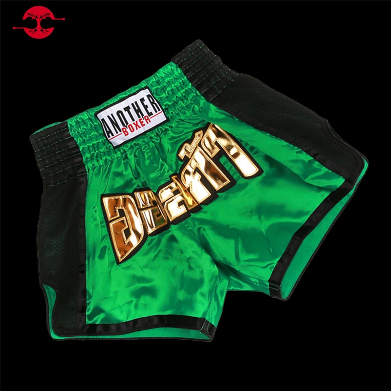 Muay Thai Green Black Bo Shorts Men Women Child Embroidered Fight Kickbo Pants Kids Adult MMA Martial Arts Gear