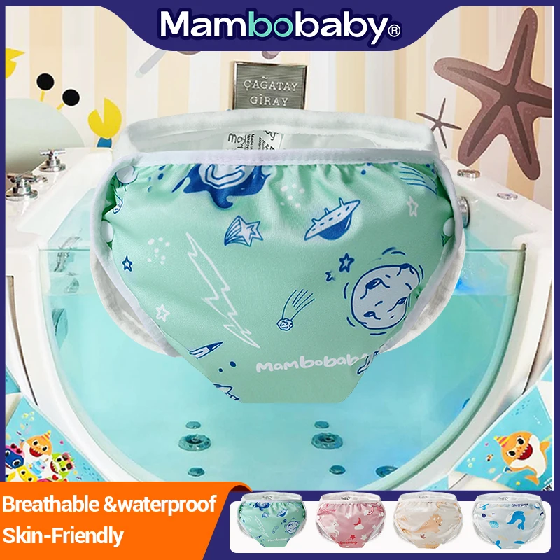 Mambobaby-Calças De Natação Do Bebê, Ajustável, Reutilizável, Respirável, Troncos De Piscina, Fraldas