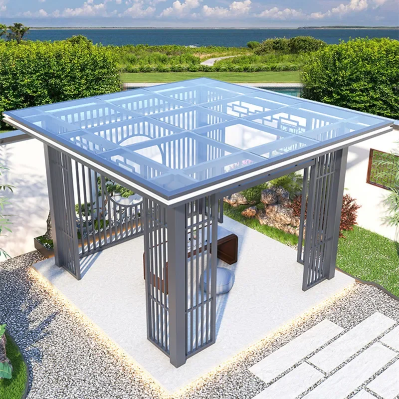 3.6 by 4.2 meter Terrace Gazebo Aluminum frame wtih PC board sunroom outdoor house Cabana Pergola grey color Luxury