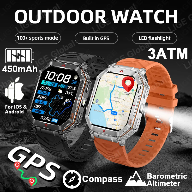 

LIGE GPS Smart Watch 2.01" HD Display Built-in Compass Barometric Altimeter Voice Call Smartwatch 3ATM Waterproof Sports Watches