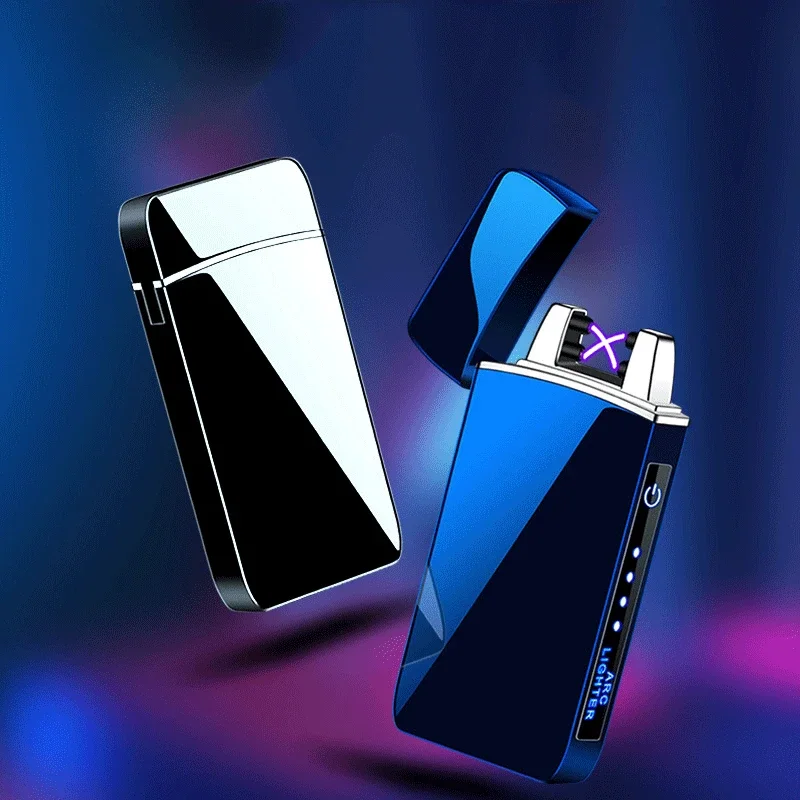 Electric Touch Sensing Lighter Metal Outdoor Windproof  Dual Arc Lighter Flameless Plasma USB Charging Digital Power Display