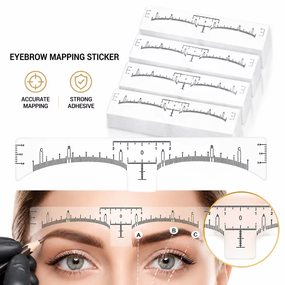 20/50/100Pcs Eyebrow Ruler Stickers Disposable Brow Stencils Eyebrow Mapping Guide Brow Design Tool PMU Microblading Accessories
