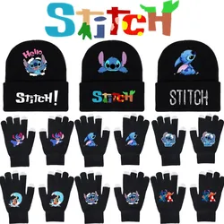 Disney Stitch Knitted Hat Gloves Adorable Cartoon Printed Knit Hat Warm Touch Screen Gloves Unisex Kawaii Christmas Winter Gift