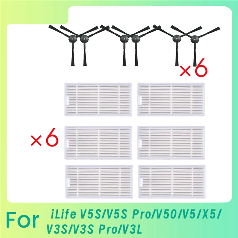 B58B-For Ilife V5S/V5S Pro/V50/V5/X5/V3S/V3S Pro/V3L Vacuum Cleaner Accessories Side Brush HEPA Filter