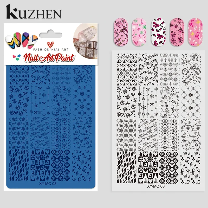 مسمار ختم عيد الميلاد نمط تصميم مطبوعة لوح فولاذي الكرتون القوس ميلو الغزلان نمط الأظافر الإستنسل DIY أدوات مانيكير