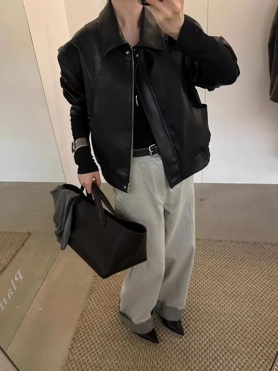 2025 Spring and Autumn New Women's Leather Jacket PU Commuter Loose Jacket