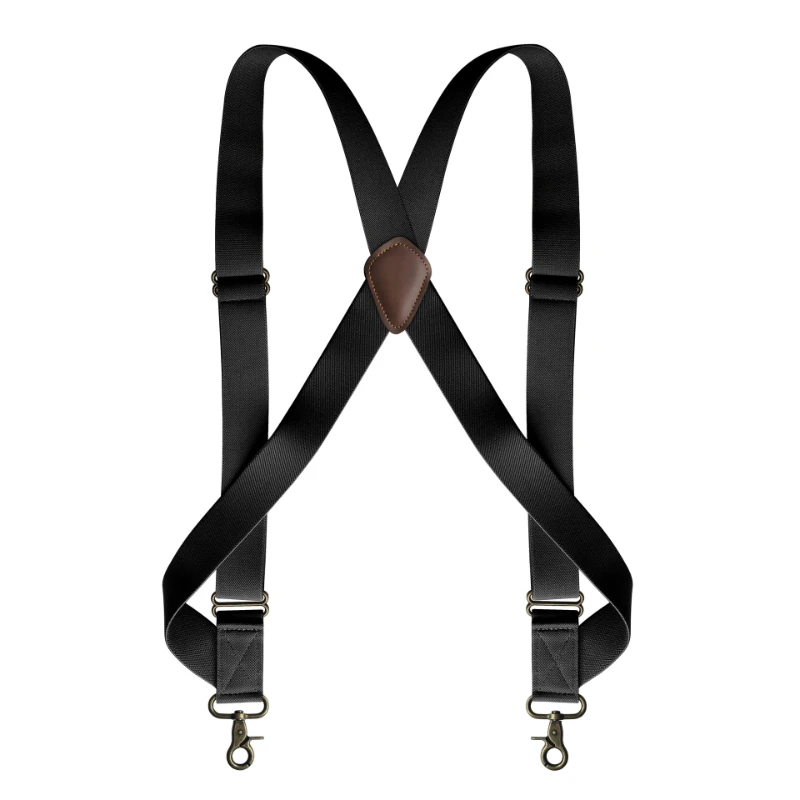 Suspensórios de grampos laterais para homens, pesados, 3,5 cm de largura, X-Back com ganchos de bronze, suspensórios elásticos ajustáveis, suspensão de camionista