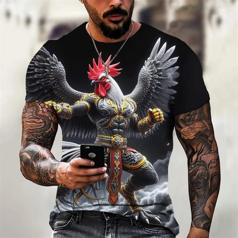 French Muscle Cock Print T-shirt For Men Clothes Streetwear Personality O-neck T Shirts Run Fitness Outdoor Sport Male Tee Top