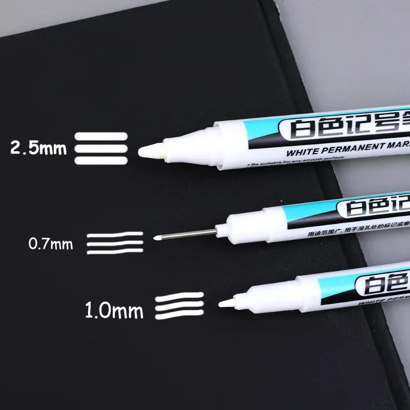 0.7/1.0/2.5MM White Permanent Marker Pens 1/2/3Pcs Paint Markers for Wood Rock Plastic Leather Glass Stone Metal Art Supplies