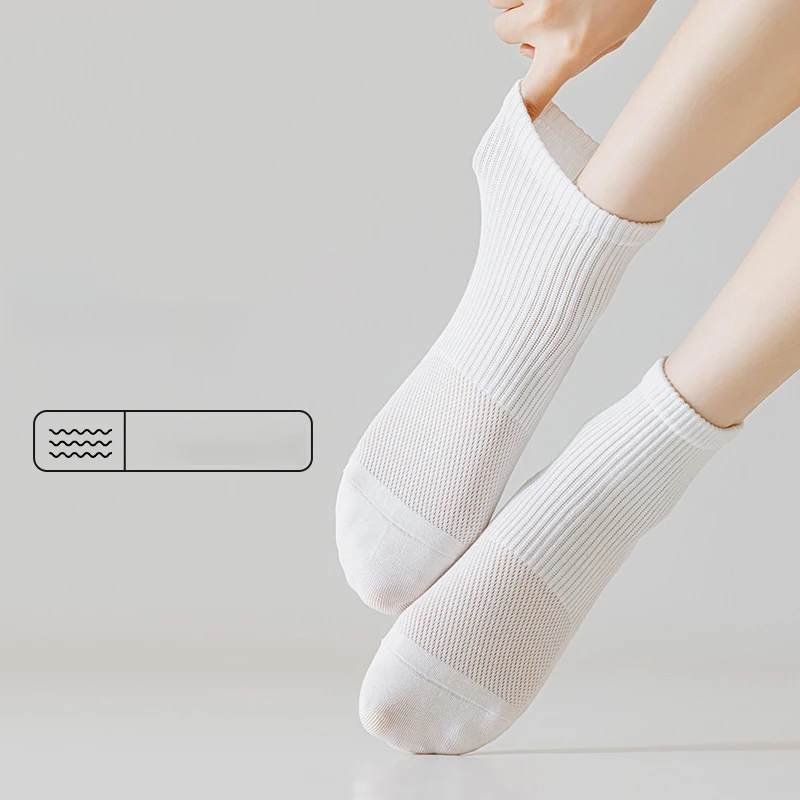 5 Pairs Women Socks Girl Young Spring Summer Thin Cotton Colorful Mesh Breathable Sweat-absorbing Running Short Socks Sports